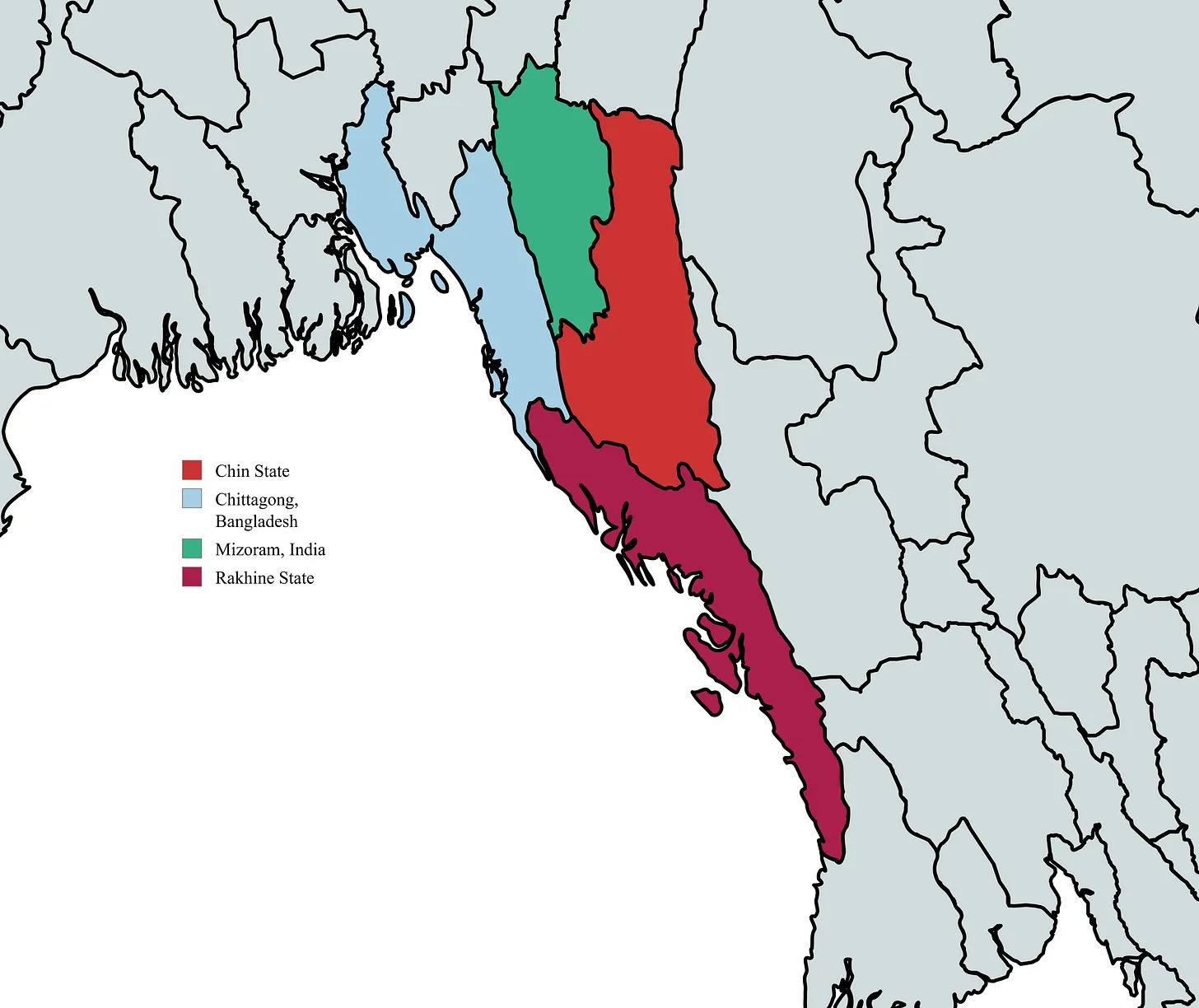 View of India, Bangladesh and Myanmar's border region