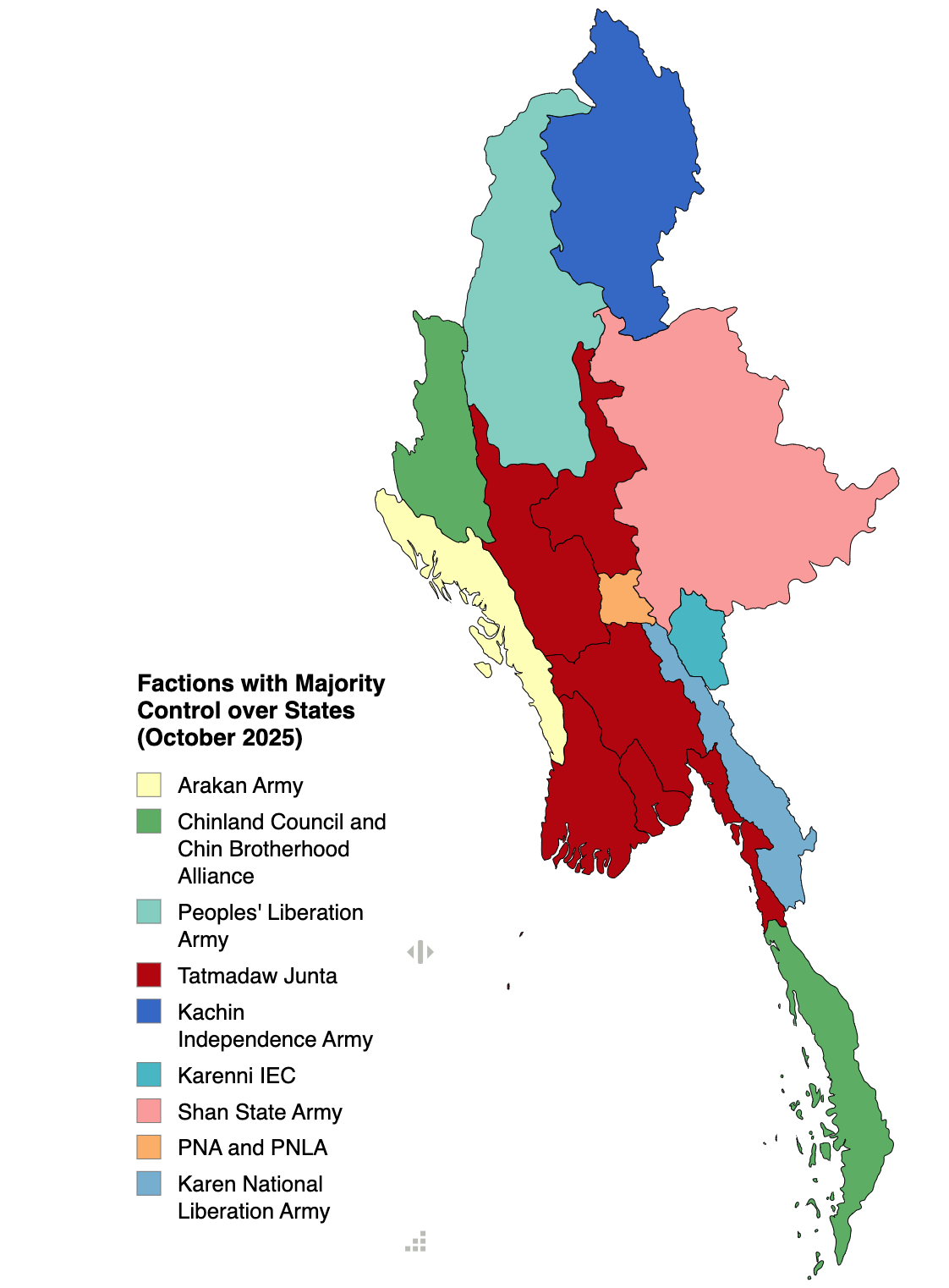 Map of Burmese Control as of October 5, 2025